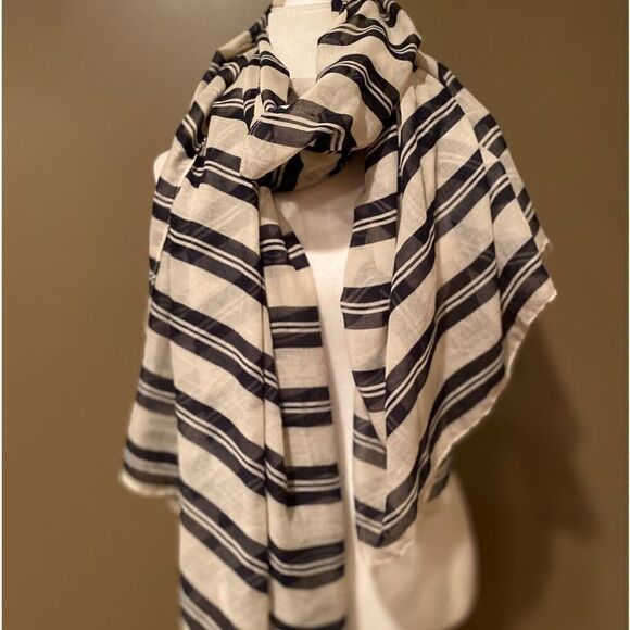 Black & Grey Striped Scarf 75”X42” - Picture 2 of 7